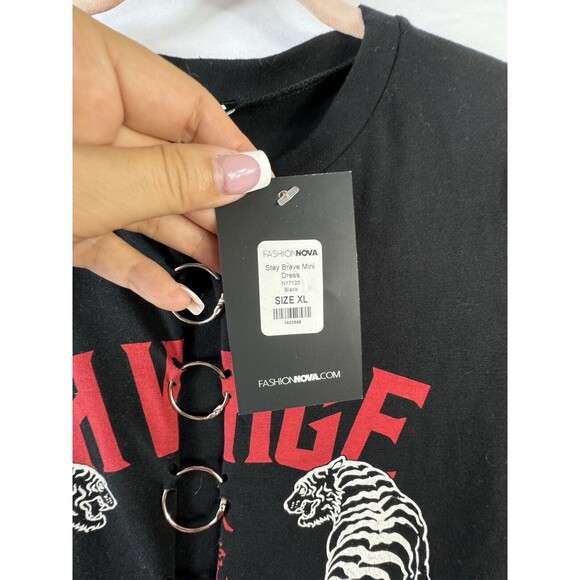 Fashion Nova‎ Savage Black Dress Size XL Mini Bodycon Sexy Rock Punk Tight NWT - Picture 6 of 7